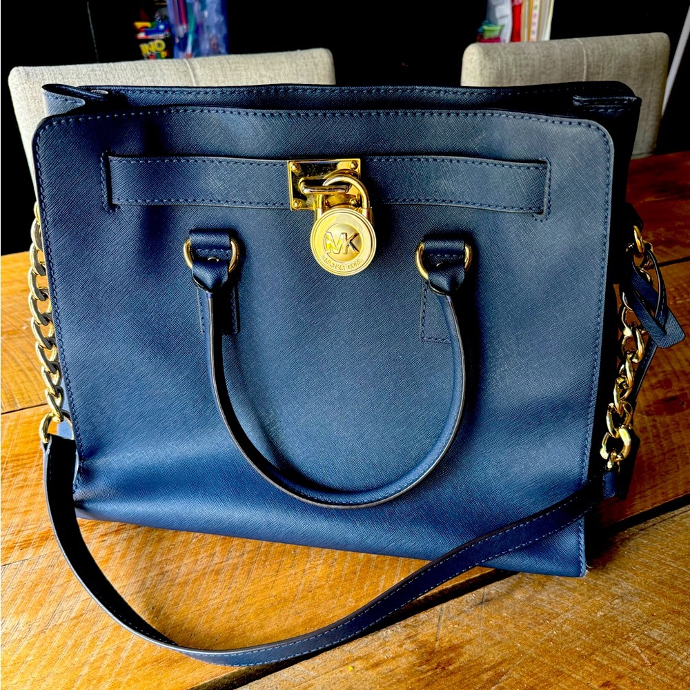 MICHAEL KORS Hamilton Saffiano Leather tote - Navy blue